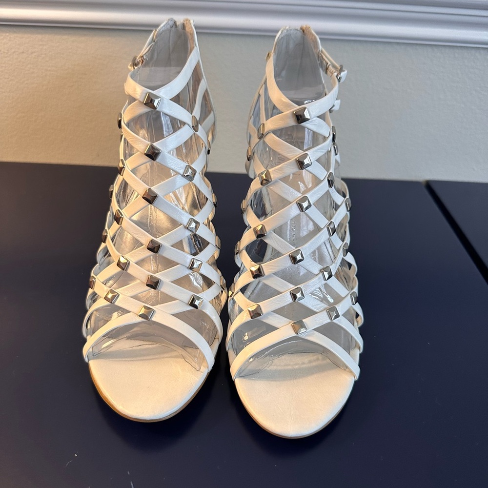 Franco Sarto Strappy Heels Sandals Stilettos White Leather